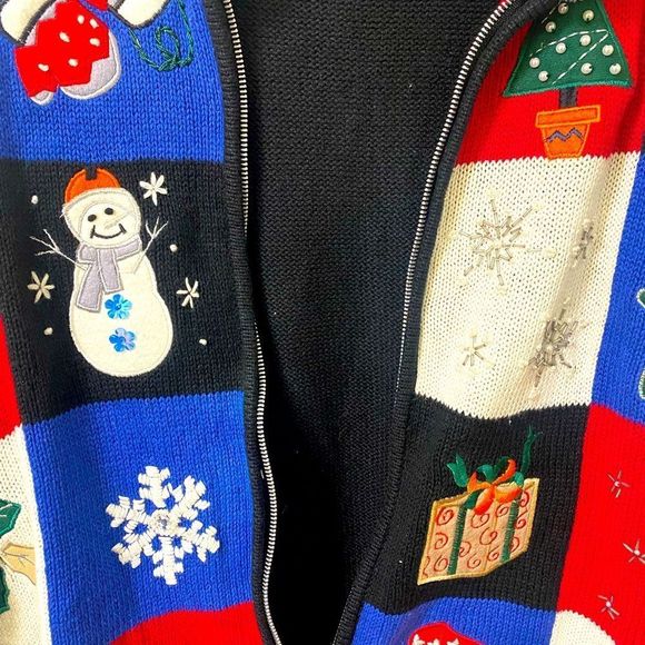 Victoria Jones Christmas Sweater, zip-up hoodie Vintage Petite Large - Picture 2 of 9